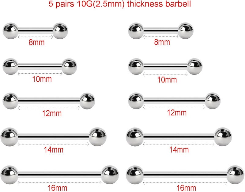 NewkeepsR 20G/18G/16G/14G/12G/10G Medical Implant Steel Nipple Tongue Piercing Barbell,Industrial Tongue Cheek Dimple Bars - Image 2